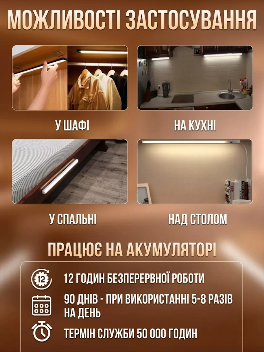 Набір LED-світильників з датчиком руху, 3 шт. фото 2
